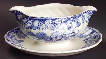 Pomeroy Blue and White (D6323) Gravy Boat with Attached Underplate