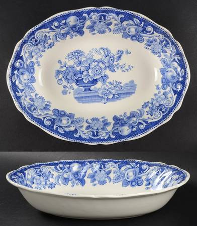Pomeroy Blue and White (D6323) 10" Oval Vegetable Bowl