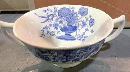Pomeroy Blue and White (D5269) Footed Cream Soup Bowl