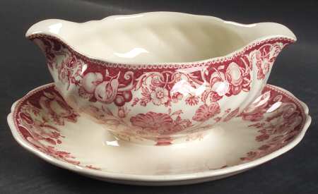 Pomeroy Red Gravy Boat with Attached Underplate