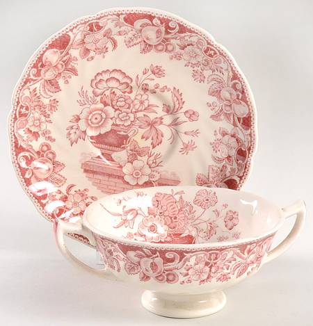 Pomeroy Red Footed Cream Soup Bowl & Saucer Set