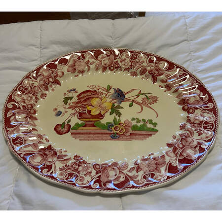 Pomeroy Red Multicolor (Center Design) 17" Oval Serving Platter