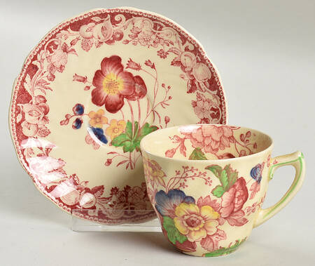 Pomeroy Red Multicolor (Center Design) Flat Demitasse Cup & Saucer Set
