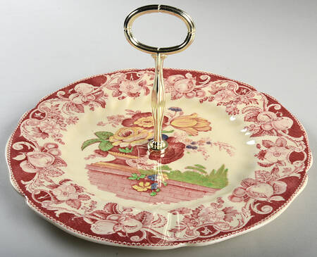 Pomeroy Red Multicolor (Center Design) Round Serving Plate with Center Handle (Dp) Hc