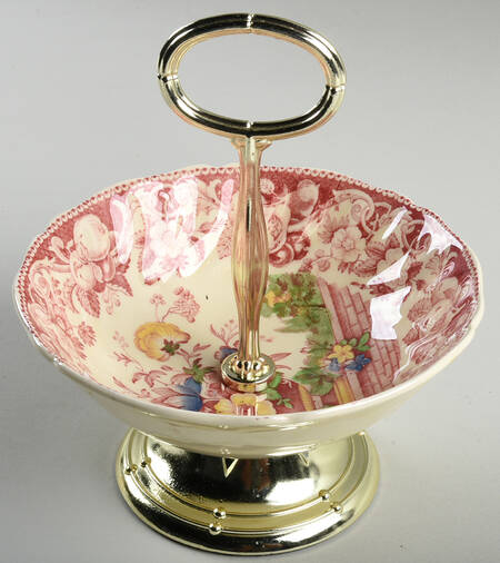 Pomeroy Red Multicolor (Center Design) 6"-7" Handled Footed Nut Dish HC