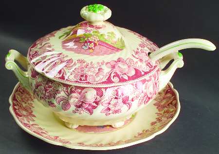 Pomeroy Red Multicolor (Center Design) Tureen & Lid w/Ladle & Underplate