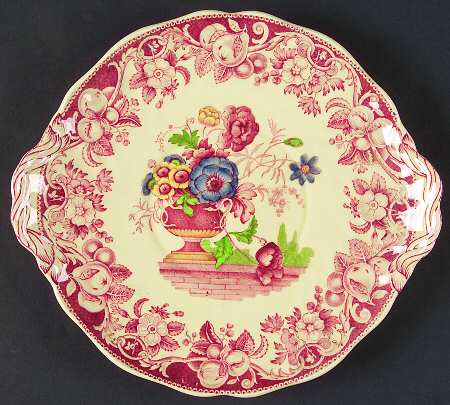 Pomeroy Red Multicolor (Center Design) Handled Cake Plate