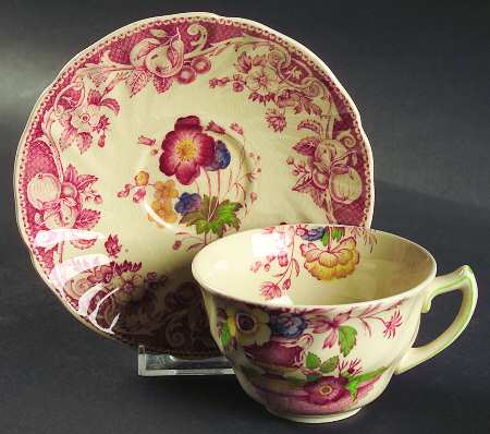 Pomeroy Red Multicolor (Center Design) Flat Cup & Saucer Set