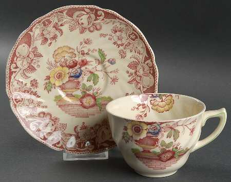 Pomeroy Red Multicolor (Center Design) Oversized Cup & Saucer Set