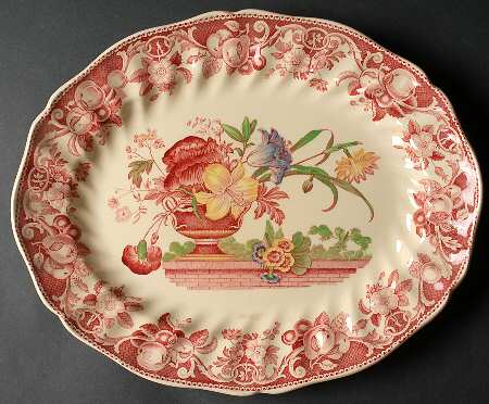 Pomeroy Red Multicolor (Center Design) 15" Oval Serving Platter