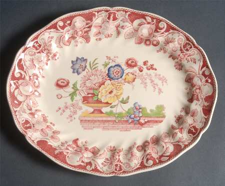 Pomeroy Red Multicolor (Center Design) 11" Oval Serving Platter