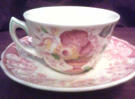 Pomeroy Red Multicolor (#D5471, No Floral Center) Footed Cup & Saucer Set