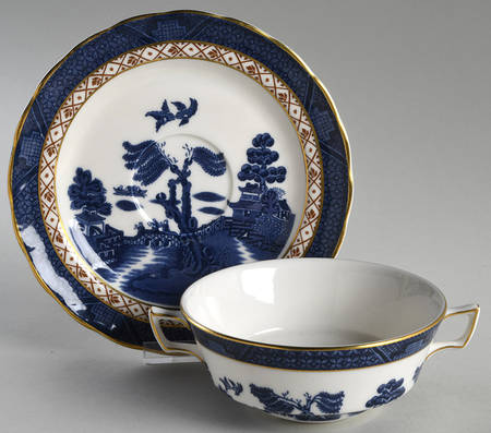 Real Old Willow Flat Cream Soup Bowl & Saucer Set