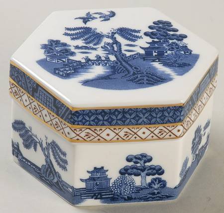 Real Old Willow Hexagonal Box with Lid