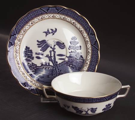 Real Old Willow Flat Cream Soup Bowl & Saucer Set