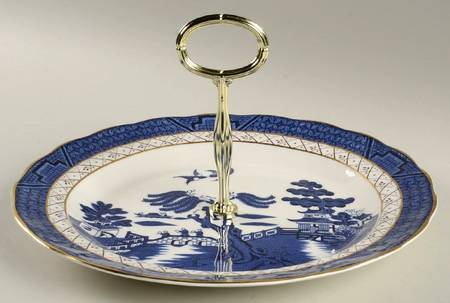 Real Old Willow Round Serving Plate with Handle (DP)