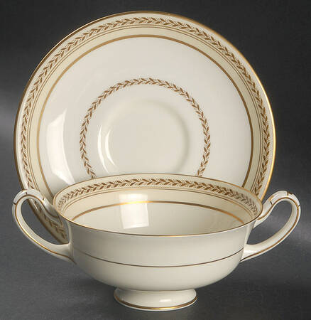The Repton (Gold Trim) Footed Cream Soup Bowl & Saucer Set