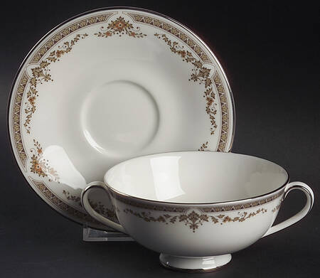 Repton (Platinum Trim) Footed Cream Soup Bowl & Saucer Set