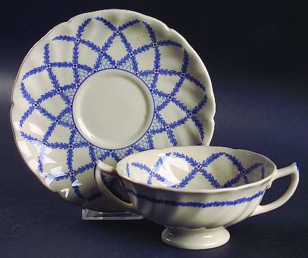 Romney Blue Footed Cream Soup Bowl & Saucer Set