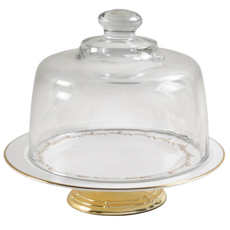 Rondo 6 1/2"-7 1/2" Footed Cheese Plate w/ Glass Dome HC