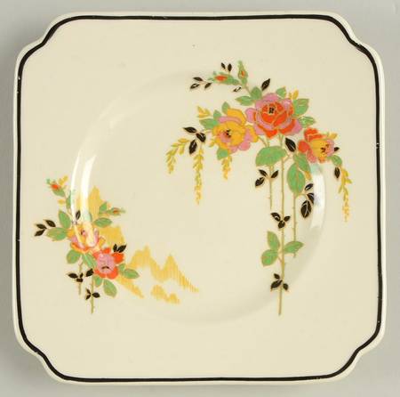 Rosslyn (Roses, Black Trim) Square Bread & Butter Plate