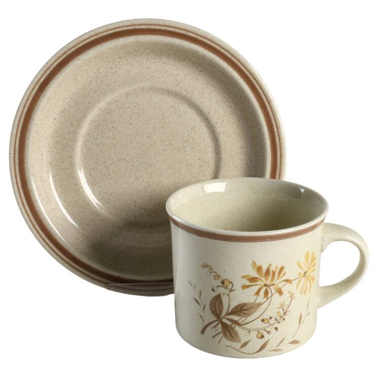 Sandsprite (Single Line Brown Trim) Flat Cup & Saucer Set