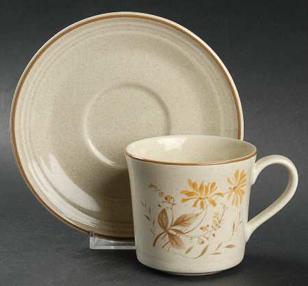Sandsprite (Single Line Brown Trim) Flat Cup & Saucer Set