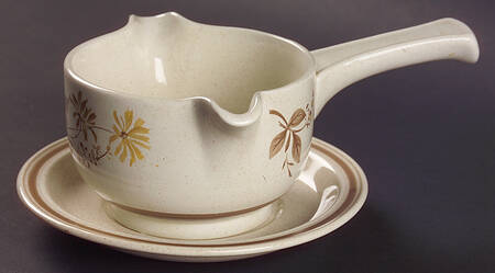 Sandsprite (Double Line Brown Trim) Stick Handle Gravy Boat & Saucer