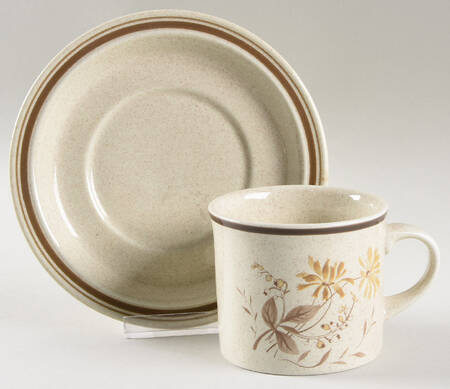 Sandsprite (Double Line Brown Trim) Flat Cup & Saucer Set