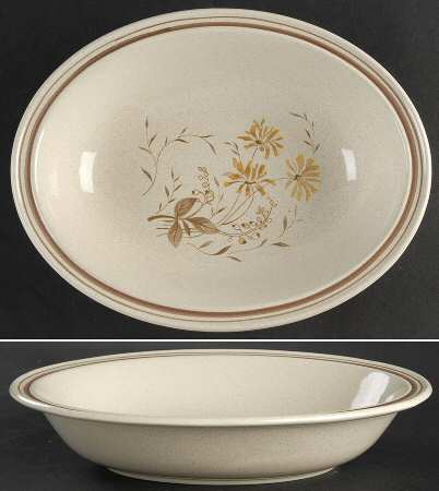 Sandsprite (Double Line Brown Trim) 10" Oval Vegetable Bowl