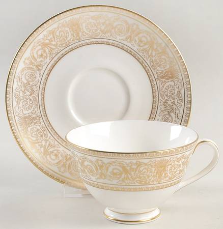 Sovereign (Gold Scroll and Leaf Rim) Footed Cup & Saucer Set
