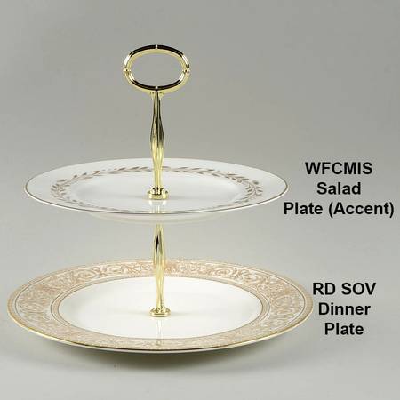 Sovereign (Gold Scroll and Leaf Rim) Mixed/Match 2 Tier Serving Tray