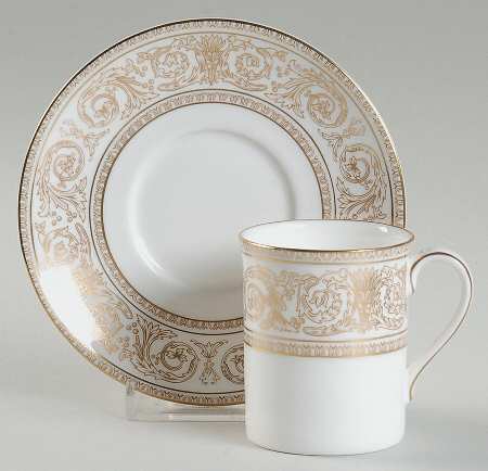 Sovereign (Gold Scroll and Leaf Rim) Footed Demitasse Cup & Saucer Set