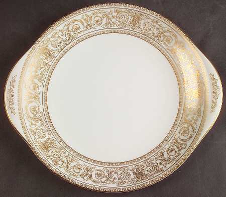 Sovereign (Gold Scroll and Leaf Rim) Handled Cake Plate