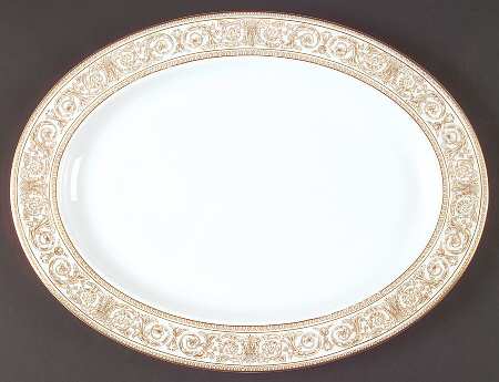 Sovereign (Gold Scroll and Leaf Rim) 16" Oval Serving Platter