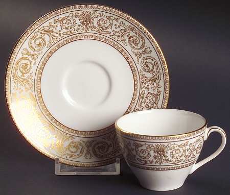 Sovereign (Gold Scroll and Leaf Rim) Flat Demitasse Cup & Saucer Set
