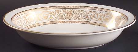 Sovereign (Gold Scroll and Leaf Rim) 10" Oval Vegetable Bowl by Royal Doulton