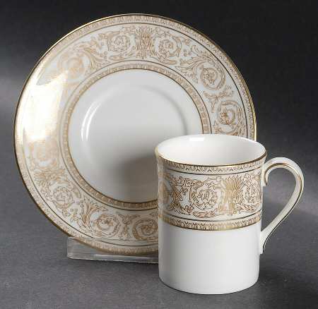 Sovereign (Gold Scroll and Leaf Rim) Flat Demitasse Cup & Saucer Set