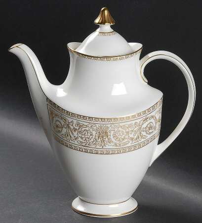 Sovereign (Gold Scroll and Leaf Rim) Coffee Pot & Lid