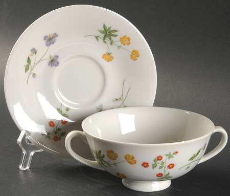 Springtime Footed Cream Soup Bowl & Saucer Set