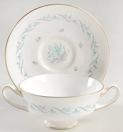 Temple Garden Footed Cream Soup Bowl & Saucer Set