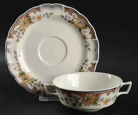 Temple Garden Flat Cream Soup Bowl & Saucer Set