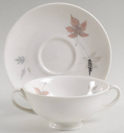 Tumbling Leaves Footed Cream Soup Bowl & Saucer Set