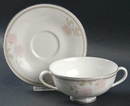 Twilight Rose Footed Cream Soup Bowl & Saucer Set