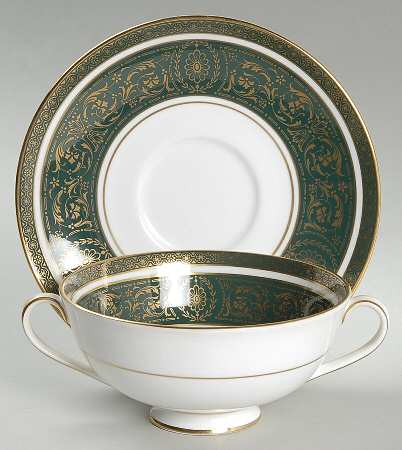 Vanborough Green Footed Cream Soup Bowl & Saucer Set
