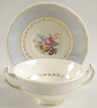 Ventura Gray Footed Cream Soup Bowl & Saucer Set
