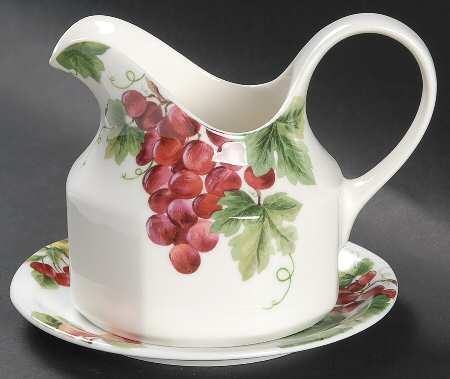 Vintage Grape Round Gravy Boat & Bread and Butter Stand
