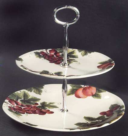 Vintage Grape 6 5/8"-10"  2 Tiered Serving Tray (Dp, Sp) HC