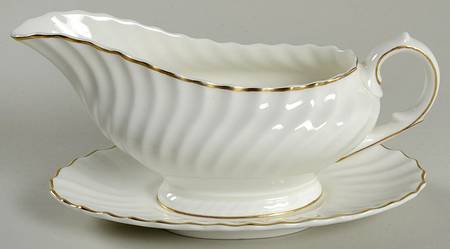 White Gravy Boat with Attached Underplate