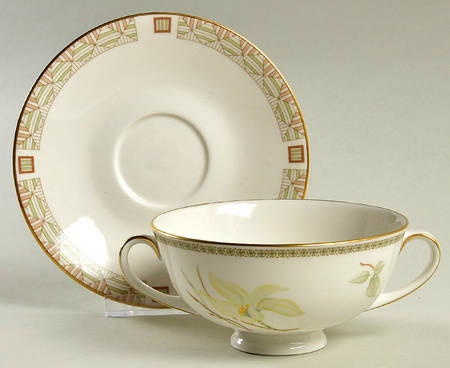 White Nile Footed Cream Soup Bowl & Cup Saucer Set
